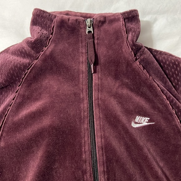 NIKE Burgundy Velour Y2K Zip Up Track Jacket Womens Size M - Picture 2 of 5